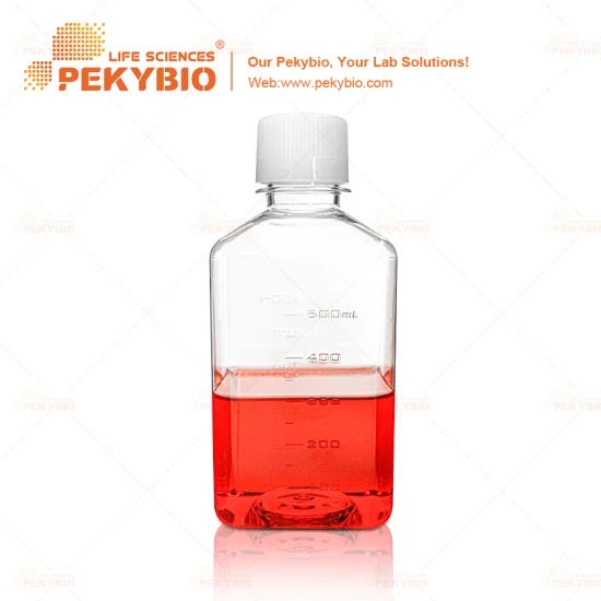 Flacone di reagente quadrato Pekybio Pet con sterile 60 ml, 125 ml, 250 ml, 500 ml, 1000 ml