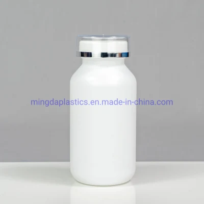 Imballaggio in plastica vuota HDPE di grado farmaceutico da 200 ml, spalla inclinata, doppio tappo trasparente, fabbrica di flaconi rotondi per medicinali