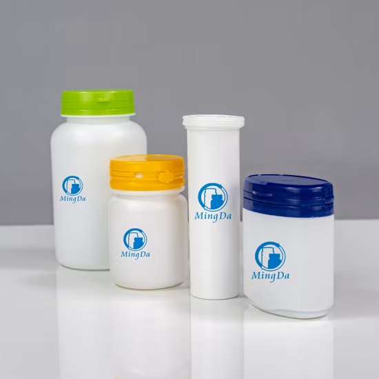 Bottiglia per imballaggio alimentare colorata ondulata in plastica HDPE da 200 ml con doppio tappo per alimenti farmaceutici/medici, 6 once