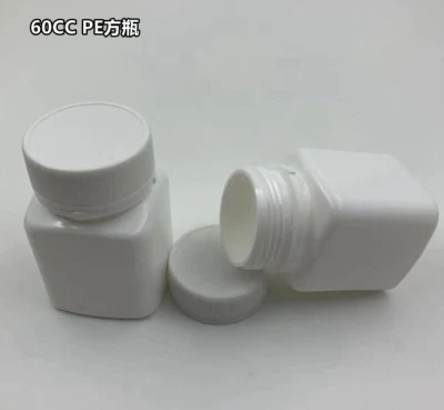 Flacone di plastica HDPE quadrato bianco da 60 ml per compresse di capsule vitaminiche